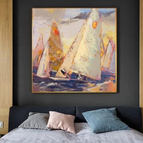 GOODECOR Square Big Size Modular Picture for Home Decor,Canvas Sailboat Painting Art,Dropshipping free shipping canvas prints