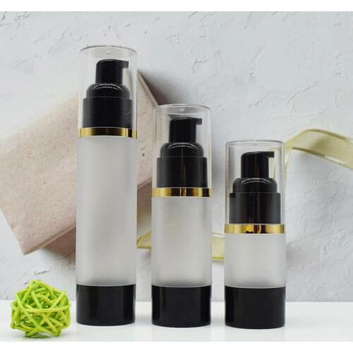 50ML frosted black plastic airless bottle gold line lotion/emulsion/serum/liquid foundation/whitening essence cosmetic packing