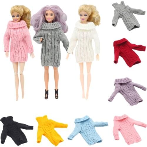 Fashion Doll Coat Pure Manual Clothes Knitted Handmade Sweater Tops Dress For Barbies Doll 1/6 BJD Blythes Dolls Accessories Gif