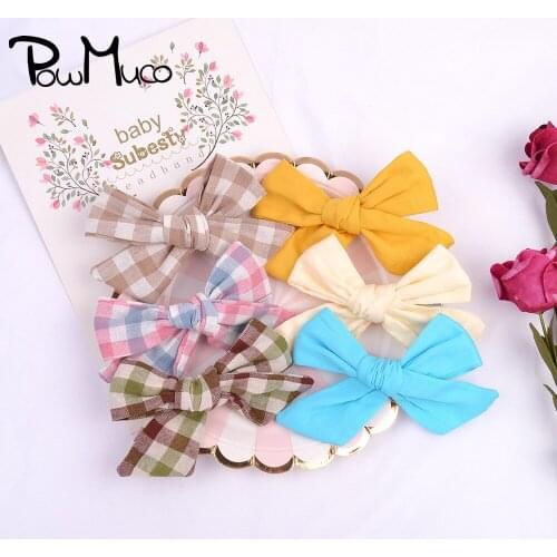 Powmuco 12.7*8 CM Fashion Plaids Bowknot Toddler Hairpins Vintage Print Bows Bangs Barrettes Baby Headwear Hair Accessories