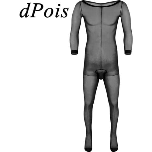 Mens Sexy Pantyhose Lingerie Closed Penis Sheath Full Body Stocking Closed Toe Ultra-thin Skinny Stretchy Long Sleeves Tights
