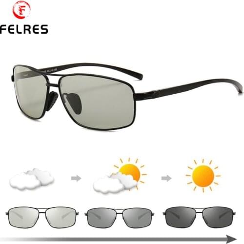 FELRES Metal Frame Photochromic Polarized Sunglasses For Men Outdoor Driving Fishing UV400 Glasses With Box 2458