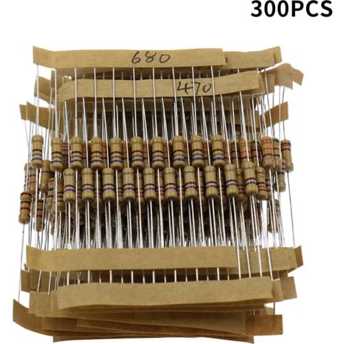 300PCS 30 Values 1/2W Carbon Film Resistors Kit 5% Metal Resistors Set 10-1M Ohm Carbon Film Resistors with Individually Labeled