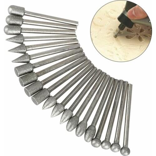 20PC 120 Grit Electroplated Diamond Burr Drill Bit Set Rotary Grinding Tool For Wood Glass Metal Ceramics Tile Marble Stone