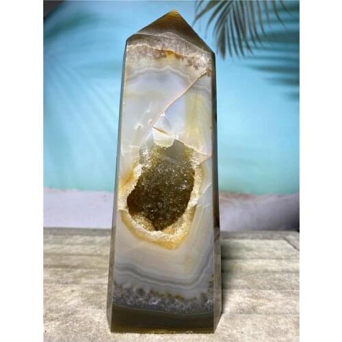 Natural Stones Agate Tower Druzy Voog Wicca Quartz Crystal Point Healing Cluster Specimen Home Decoration Gift Geode Wand