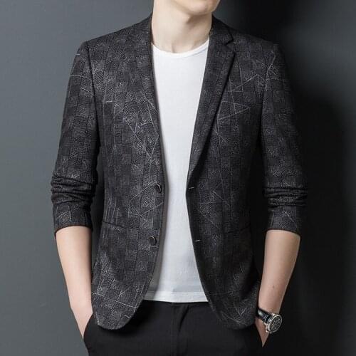 Autumn 2022 Mens New Plaid Slim Fit Double Buckle Suit Youth Trendy Elastic Non-Ironing Leisure Suit