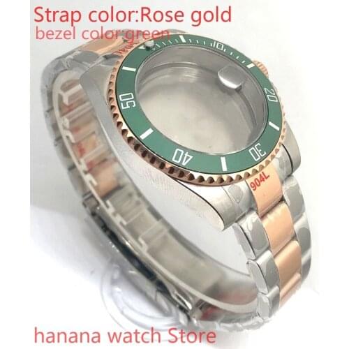 NEW bliger 904L stainless steel rose gold strap bracelet with 40mm sapphire glass ETA mingzhuji NH36 MH35 case, bezel green