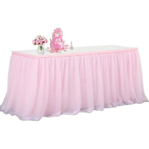 6Ft Pink Tulle Table Skirt For Rectangle or Round Tables Rainbow Curly Willow Unicorn Table Skirt For Baby Shower Birthday Decor