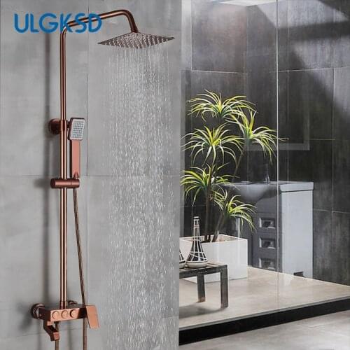 Rose Golden Bathroom Shower Faucet Set Wall Mount Shower System Bath Shower Kits 3 in 1 Rotate Tub Spout Rainfall Mixer Tap