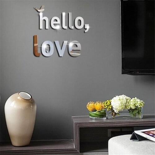 Self Adhesive Sticker Personality Hello Love Wall Sticker Creative Acrylic Mirror Wall Sticker For Bedroom Livingroom Home Decor