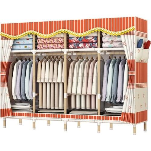 Wardrobe rental room with assembled solid wood cabinet hanging wardrobe household bedroom storage cloth wardrobe