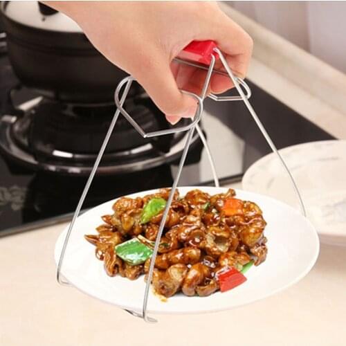 Foldable Stainless Steel Hot Bowl Clip Pot Dish Holder Steamer Heat Insulation Plate Tong Anti-Hot Clamp Gripper Kitchen Tools