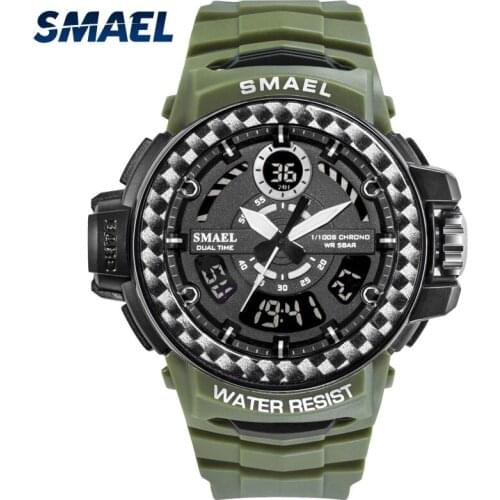 SMAEL Fashion Casual Mens watches Waterproof Automatic Date Update Alarm Clock LED Luminous Hands And Digital Dual Display