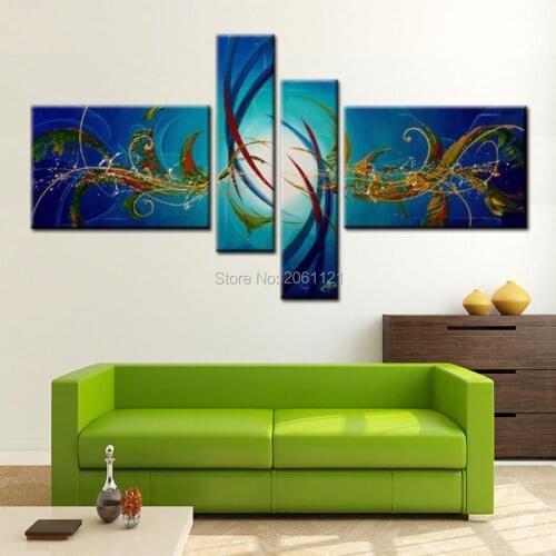 Modern abstract wall decoration painting sapphire green blue canvas wall art hand painted picture abstract living room art sets