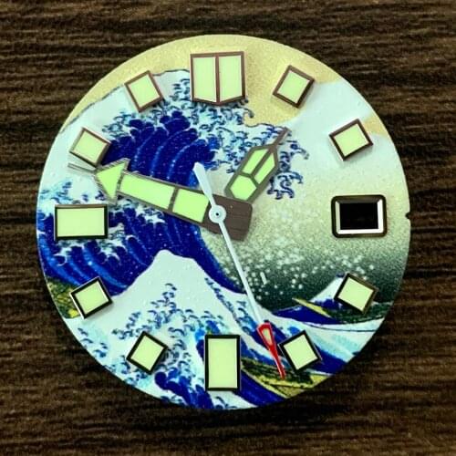 Super luminous modified watch accessories with a set of 28.5mm Kanagawa surf dials, suitable for assembling the NH35 movement