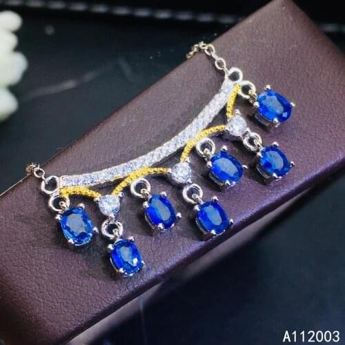 KJJEAXCMY Fine Jewelry 925 Sterling Silver inlaid Natural gemstone sapphire Female Pendant Necklace noble Support Detection