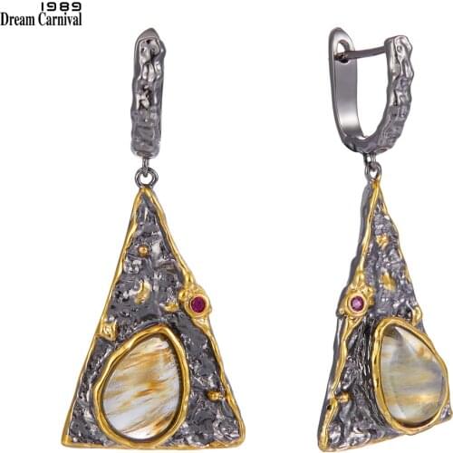 DreamCarnival1989 New Arrivals Exaggerated Pyramid Look Women Earrings Water Melon Cubic Zircon Jewelry Black Gold Color WE3998