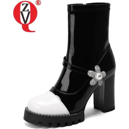 ZVQ Women winter New Style Leisure short boots Fashion rhinestone flowers decoration Round Toe Concise Mature Comfortable