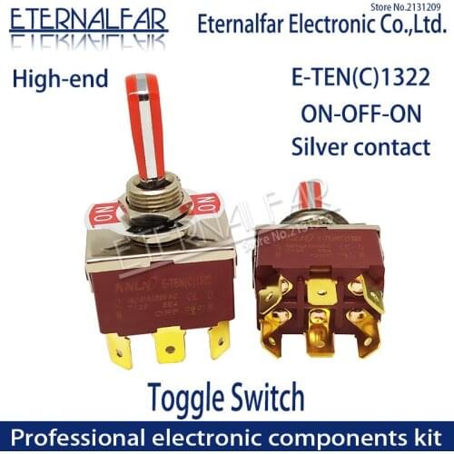 12MM E-TEN1322 High-end Quality Silver Contact DPDT 16A 250V AC ON-OFF-ON 6Pin Handle Reset Rocker Toggle Slide Switch