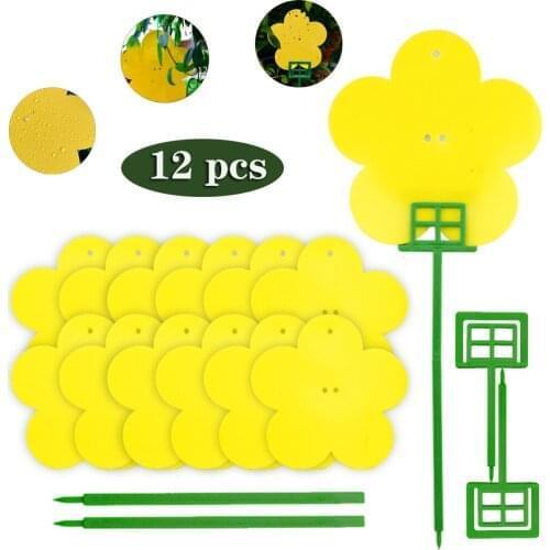 12pcs Bug Fly Trap Glue Paper Pest Repellent Board Insect Sticky Board Two Sided Glue Yellow Trap Board For Outdoor Garden Yard