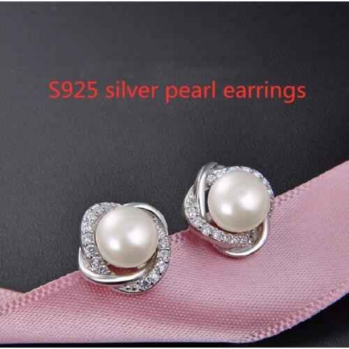 2021 New S925 Sterling Silver Inlaid Natural Freshwater Pearl AAA Zircon Earrings Female Cute Fashion Small Jewelry