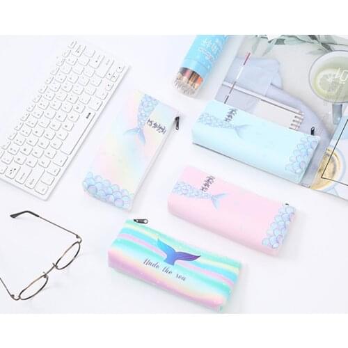 PU Leather Color Pencil Case For Girls School Big Capacity Pencil Bag Pencilcase School Supplies Stationery Gifts