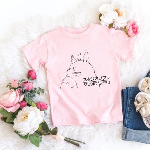 Boys Girls Short Sleeve Summer Fashion Pink Tops Tee Unisex Kids Tshirt 2-14 Years Children Totoro Print Funny Baby T shirt