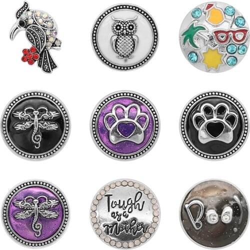 Owl insect Rhinestone Flower 20mm Metal snap button jewelry DIY bracelet KD1108