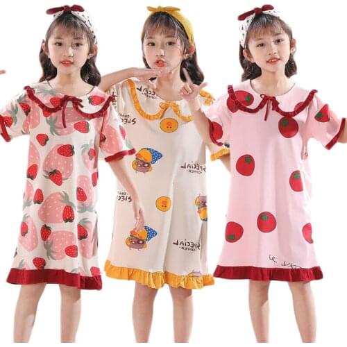 Childrens Cute Sleepwear Pajamas Dress For Girls Summer Nightgown Kids Homewear Floral Ruffles Sleepskirt Costume Night Clothes