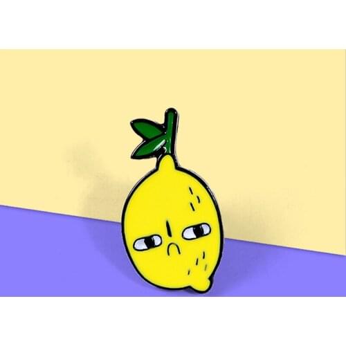 Cartoon Sad acid Lemon Pin Brooches lemon Custom Enamel Brooch Lapel Bag Fruit Badge Jewelry Gift for Kids Friends Bijoux
