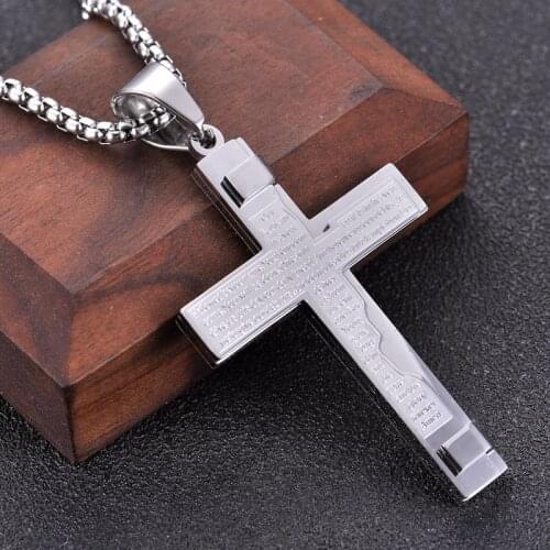 Retro Men Jewelry Christian Jesus Scripture Cross Necklace Stainless Steel Gold Prayer Choker Pendants for Men