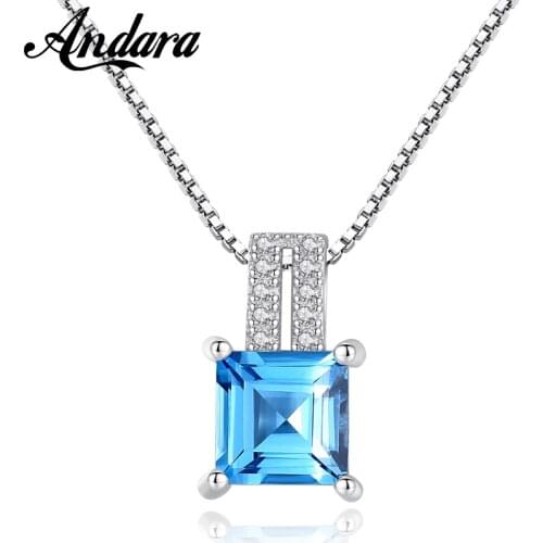 Real 925 Sterling Silver Square Zircon Pendant Necklaces For Women Chokers Necklaces Fine Jewelry Silver Chain Necklace