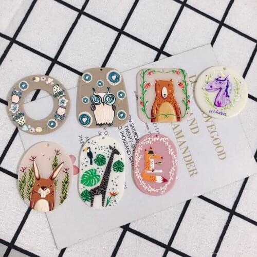 Fresh New Floral Geometry Circle Oval Round Rectangle Animal Acrylic Resin Necklace Earring Pendants 20pcs DIY Jewelry Findings