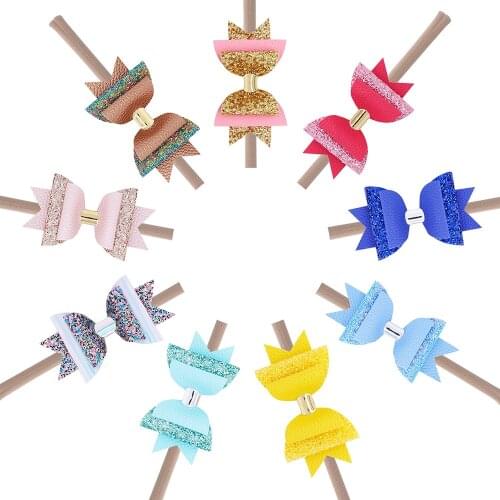 9pcs/set Princess Headbands Sweet Candy Glitter Nylon Hairbands Elastic Tiara Turban Two-color Headwear Girls Headdress