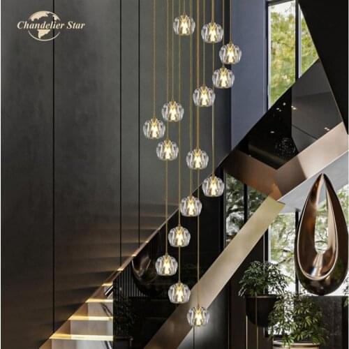 NordicLED Chandeliers Lighting Modern Ball Crystal Metal Pendant Hanging Lamps Bedroom Living Room Staircase Lamps Lustre Decor