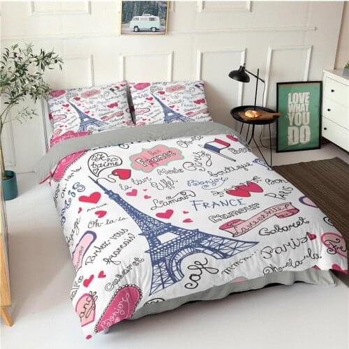 Luxury Eiffel Tower Bedding Set Pink Quilt Cover Nordic For Lover Double Bed 220x240 200x220 Queen King Romantic Duvet Cover Set