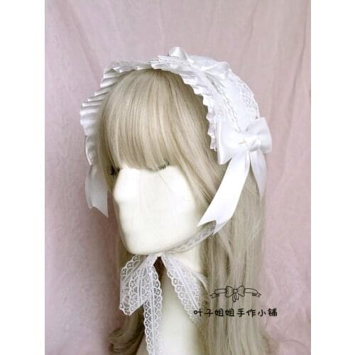 Hand Made Lolita Headdress Small White Bow Lolita Hair Band Lace KC Hair Accessories Hair Bands