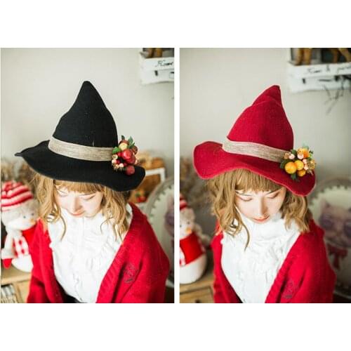 Handmade Hats Women Winter Witches Hats Large Brimmed Wool Top Hats Wizard Hats Fisherman Hats Christmas Gifts