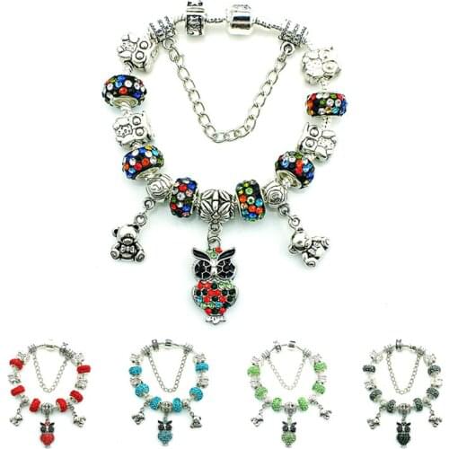 Brand New Personality Rhinestone Beads Infinity Owl Charms Bracelets&Bangles For Women DIY Luxury Jewelry