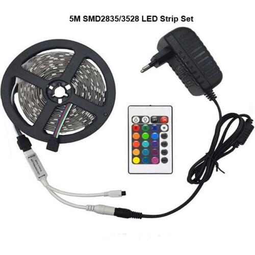 Hot RGB led strip 3528 flexible strip light DC12V 5M 300led+24key IR remote controller+power adapter EU/US/AU Plug free ship