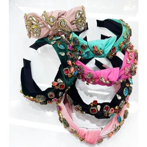 Top Knot Turban Elastic Headband Pearl Hair Accessories Girls Non Slip Hold Knotted Headband Crystal Hair Band For Women