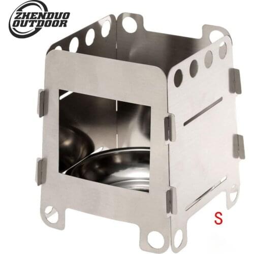 Outdoor Compact Folding Wood Stove Stainless Steel Portable Ultralight Camping Cooking Picnic Travel with Mini Alcohol Stove