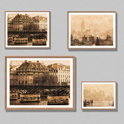 Vintage Painting Wall Art Canvas Painting Stone Arch Bridge Landscape Posters and Prints for Living Room Home Decor Pictures