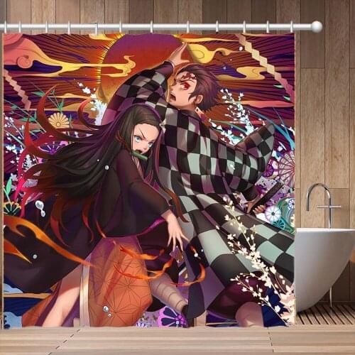 Anime Demon Slayer Waterproof Shower Curtains Bathroom Supplies High-quality Bathroom Decoration with Hook 3D Print Cartoon