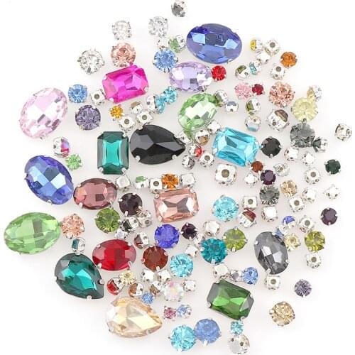 High Quality 20-100Pcs/Bag Mix Multiple Colors Multiple Shapes Glass Sew On Claw Rhinestones Drop Shipping