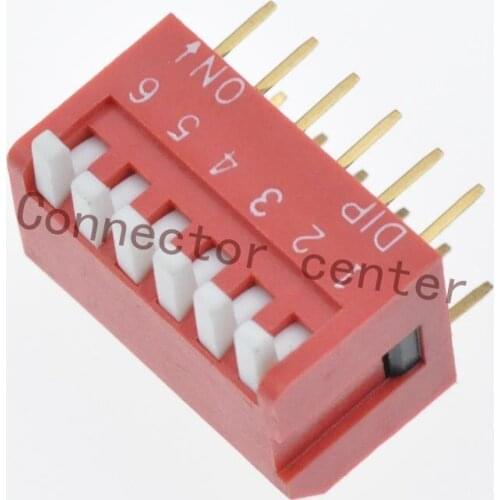 High quality DIP Switch Piano Type Side Actuation 2.54mm Pitch Gold plated 6position 12Pin Red DPL-06