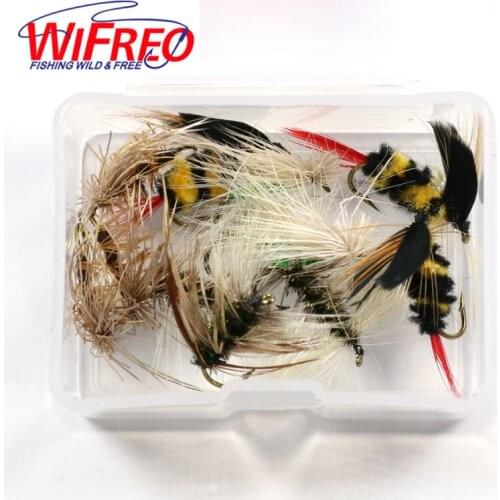 Wifreo 12PCS/Box Assorted Trout Fishing Flies Dries Caddis Gnat Bumble Bee Fly Fishing Material Set