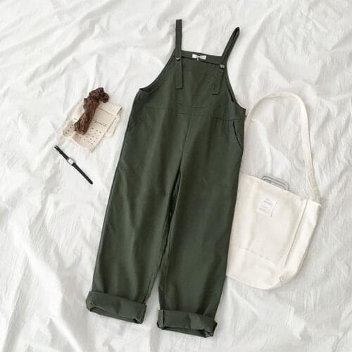 Jumpsuits Women Ankle-length Wide-leg Solid Harajuku Loose Kawaii Spring Strap Button Students All-match Trendy Female Jumpsuit