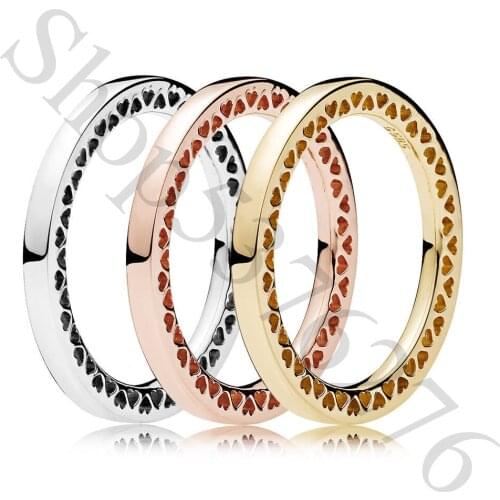 Authentic 925 Sterling Silver Classic Hearts of Fashion Ring For Pandora Women Bead Charm Gift DIY Jewelry