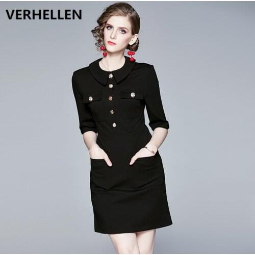 VERHELLEN High Quality Fashion Designer Runway Dress 2019 Autumn Women Half Sleeve Button Office Lady Elegant Slim Dresses